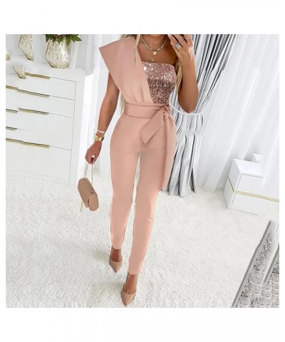 Womens Overalls Jumpsuits Trendy Vacation Outfits for Women Jumpsuits for Women Printed Jumpsuit Straight Leg R-877 Pink Wome...