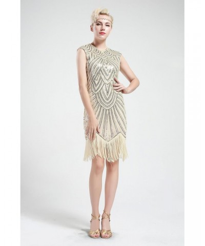 Womens Flapper Dresses 1920s Beaded Fringed Great Gatsby Dress, Medium, Beige $30.67 Dresses