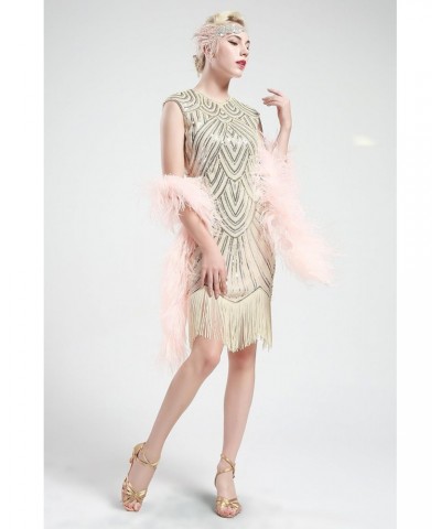 Womens Flapper Dresses 1920s Beaded Fringed Great Gatsby Dress, Medium, Beige $30.67 Dresses