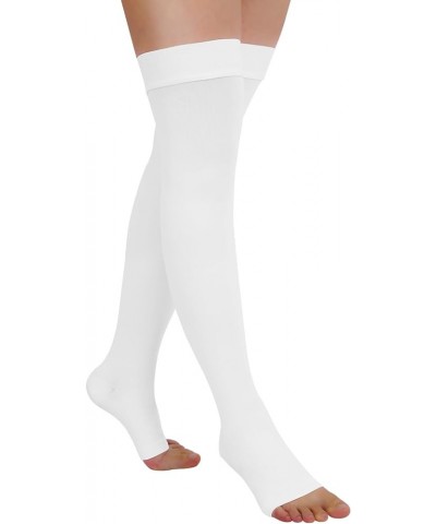 Thigh High 20-30mmHg Compression Stocking Toeless Compression Socks for Women & Men Circulation with Silicone Dot Band White ...