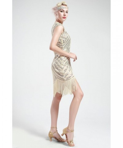 Womens Flapper Dresses 1920s Beaded Fringed Great Gatsby Dress, Medium, Beige $30.67 Dresses