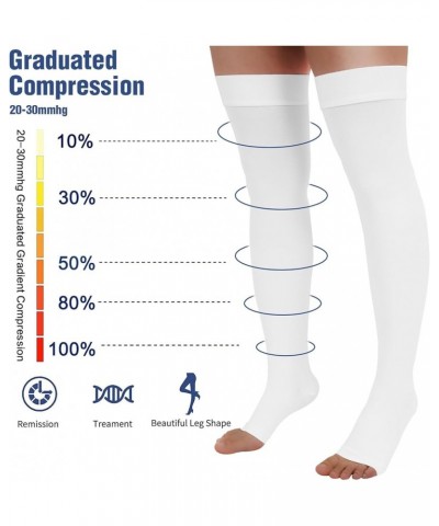 Thigh High 20-30mmHg Compression Stocking Toeless Compression Socks for Women & Men Circulation with Silicone Dot Band White ...