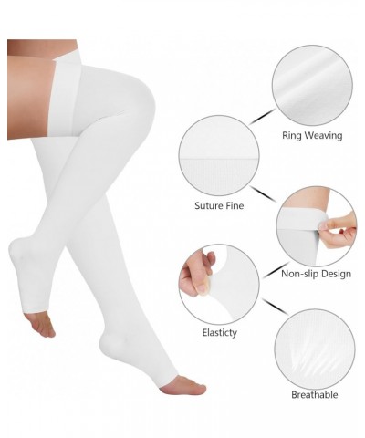 Thigh High 20-30mmHg Compression Stocking Toeless Compression Socks for Women & Men Circulation with Silicone Dot Band White ...