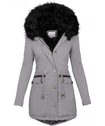 Winter Coats for Women 2023 Plus Size Thick Parka Jackets with Fur Hood Fleece Lined Warm Overcoats with Pockets A-gray $24.6...