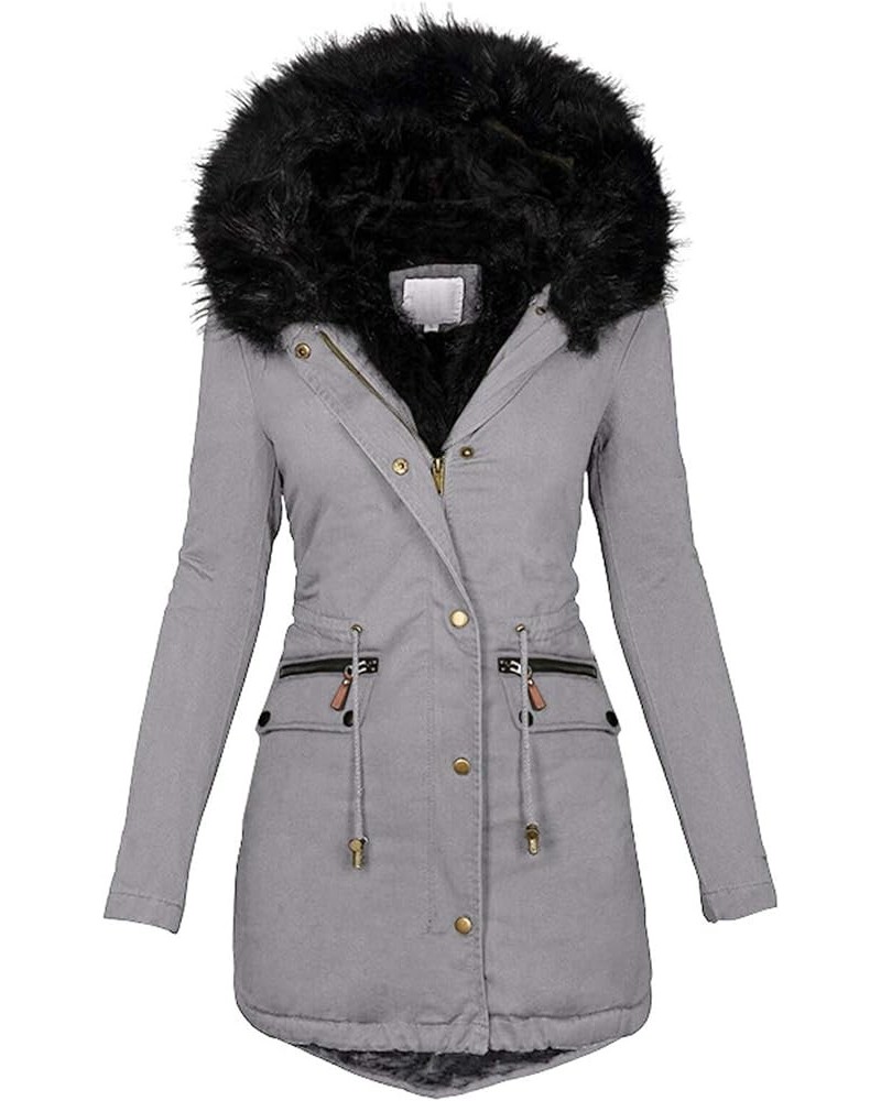 Winter Coats for Women 2023 Plus Size Thick Parka Jackets with Fur Hood Fleece Lined Warm Overcoats with Pockets A-gray $24.6...