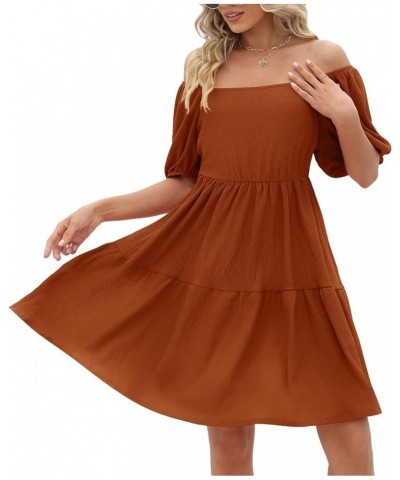 Womens Dresses Square Neck Puff Sleeve Casual Loose Spring A-Line Dresses 08-brown $18.49 Dresses