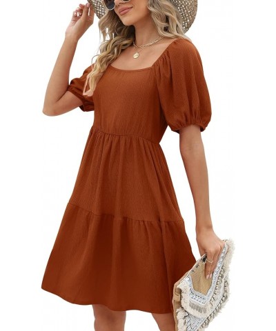 Womens Dresses Square Neck Puff Sleeve Casual Loose Spring A-Line Dresses 08-brown $18.49 Dresses