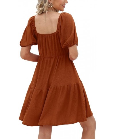 Womens Dresses Square Neck Puff Sleeve Casual Loose Spring A-Line Dresses 08-brown $18.49 Dresses