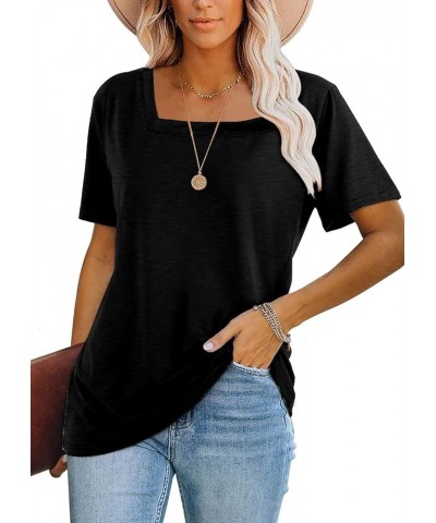 Womens Tops Casual V Neck Short Sleeve Solid Color Basic T Shirt A11 Black $10.27 T-Shirts