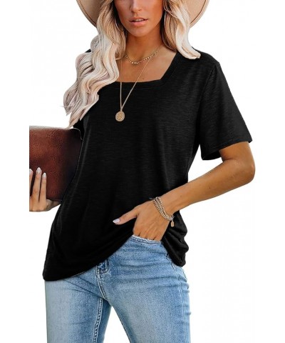 Womens Tops Casual V Neck Short Sleeve Solid Color Basic T Shirt A11 Black $10.27 T-Shirts