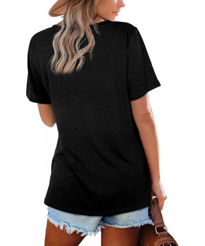 Womens Tops Casual V Neck Short Sleeve Solid Color Basic T Shirt A11 Black $10.27 T-Shirts