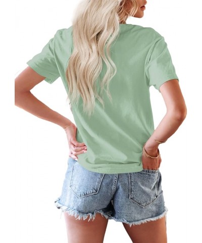 Womens Summer Cute Smile Face Graphic T-Shirts Trendy Vintage Casual Loose Short Sleeve Tee Shirts 7 Light Green $15.00 T-Shirts