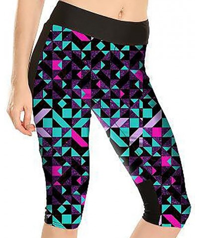 Women's 3D Geometric Print Workout Running Capri Pants Crop Leggings Coloful Diamond $9.66 Leggings