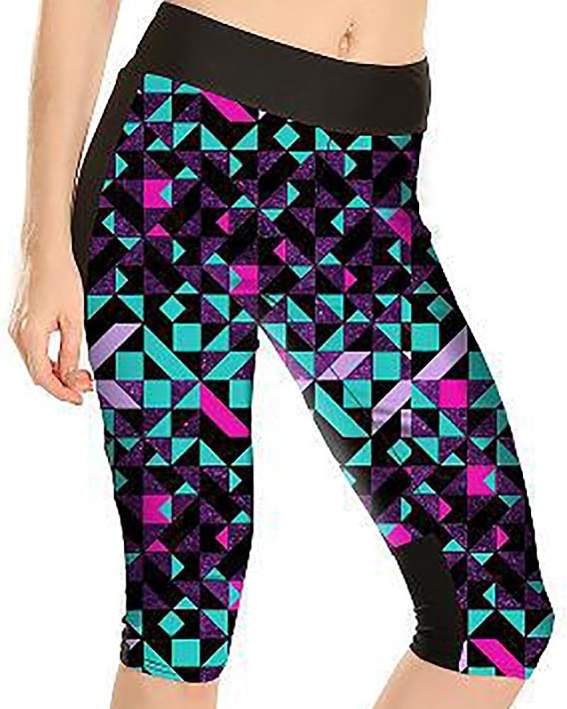 Women's 3D Geometric Print Workout Running Capri Pants Crop Leggings Coloful Diamond $9.66 Leggings