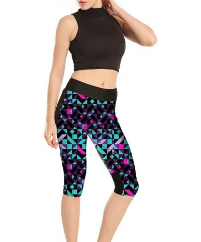 Women's 3D Geometric Print Workout Running Capri Pants Crop Leggings Coloful Diamond $9.66 Leggings