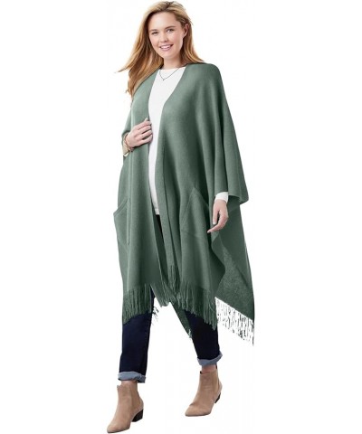 Women's Plus Size Fringed Cape Sweater Pine $20.68 Sweaters