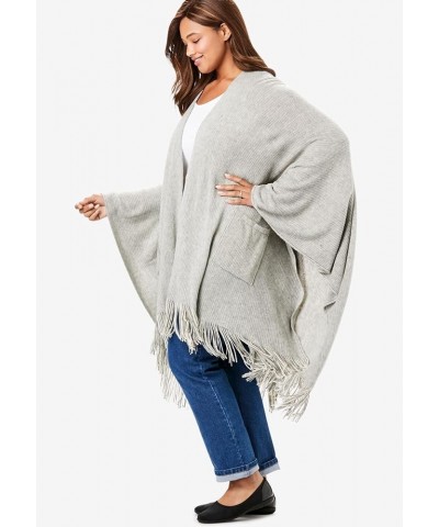 Women's Plus Size Fringed Cape Sweater Pine $20.68 Sweaters