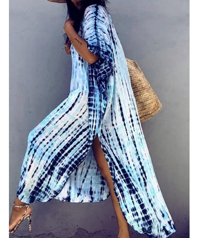 Skirt Long Dress Bikini Cover Up Beach Dresses for Women Robe Coverups Printing Dyeing Stripe Light Blue 8 $12.23 Swimsuits