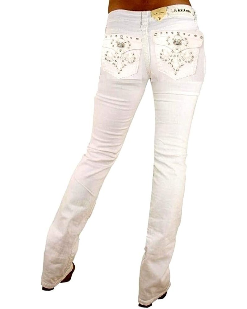 Classic Rhinestone Studded White Denim Bootcut Jeans Bootcut White 5168bt $25.19 Jeans