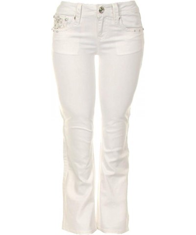 Classic Rhinestone Studded White Denim Bootcut Jeans Bootcut White 5168bt $25.19 Jeans