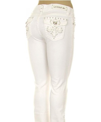 Classic Rhinestone Studded White Denim Bootcut Jeans Bootcut White 5168bt $25.19 Jeans