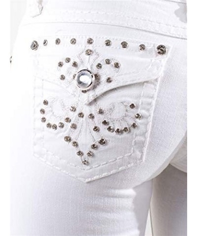 Classic Rhinestone Studded White Denim Bootcut Jeans Bootcut White 5168bt $25.19 Jeans