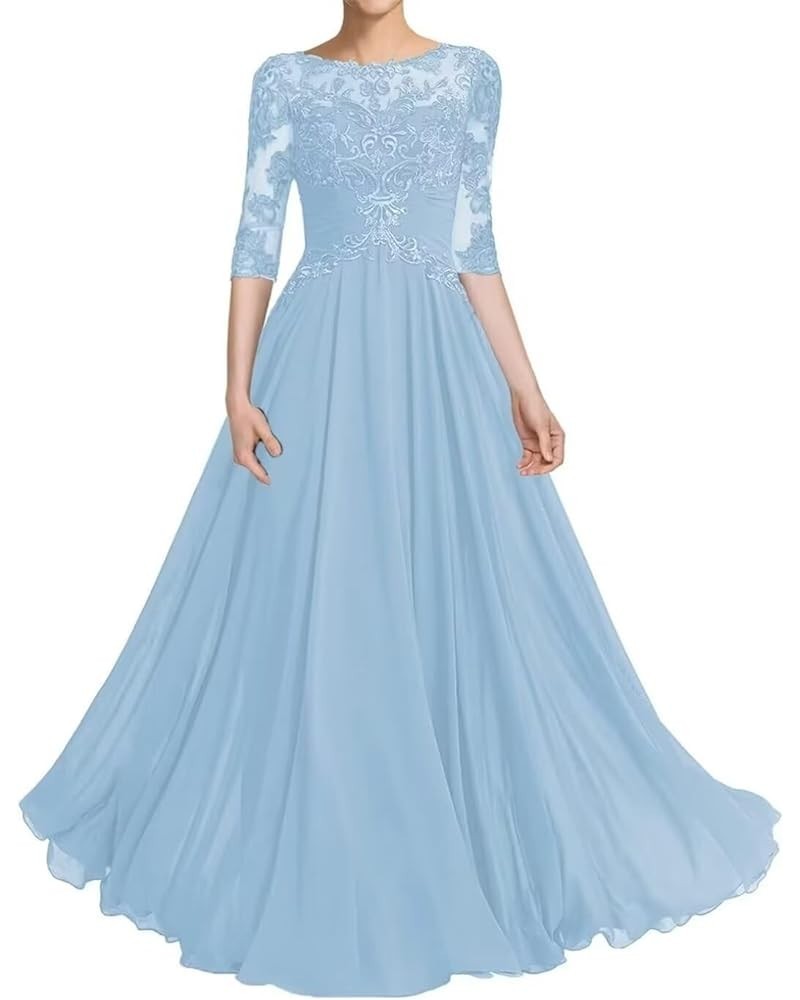 3/4 Sleeves Long Mother of The Bride Dresses for Wedding Lace Appliques Formal Evening Gown Light-blue $39.74 Dresses