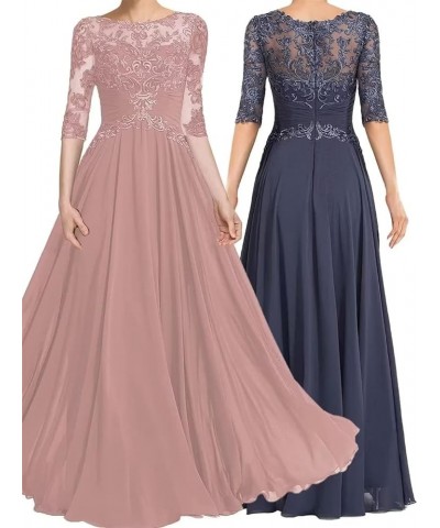 3/4 Sleeves Long Mother of The Bride Dresses for Wedding Lace Appliques Formal Evening Gown Light-blue $39.74 Dresses