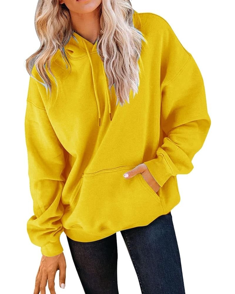 Women's Casual Hoodies Long Sleeve Lightweight Pullover Tops Loose Spring Sweatshirt with Pocket Yellow $8.40 Activewear