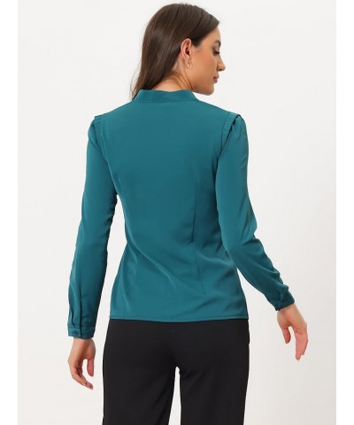 Women's Work Office Blouse Button Up Long Sleeve V Neck Chiffon Shirt Lake Blue $18.69 Blouses