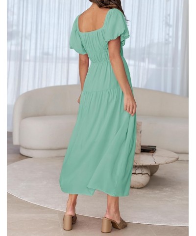 Women's 2024 Sexy Boho Off Shoulder Puff Short Sleeve High Waist Ruffled Flowy A Line Beach Party Midi Dress Sage $29.39 Dresses