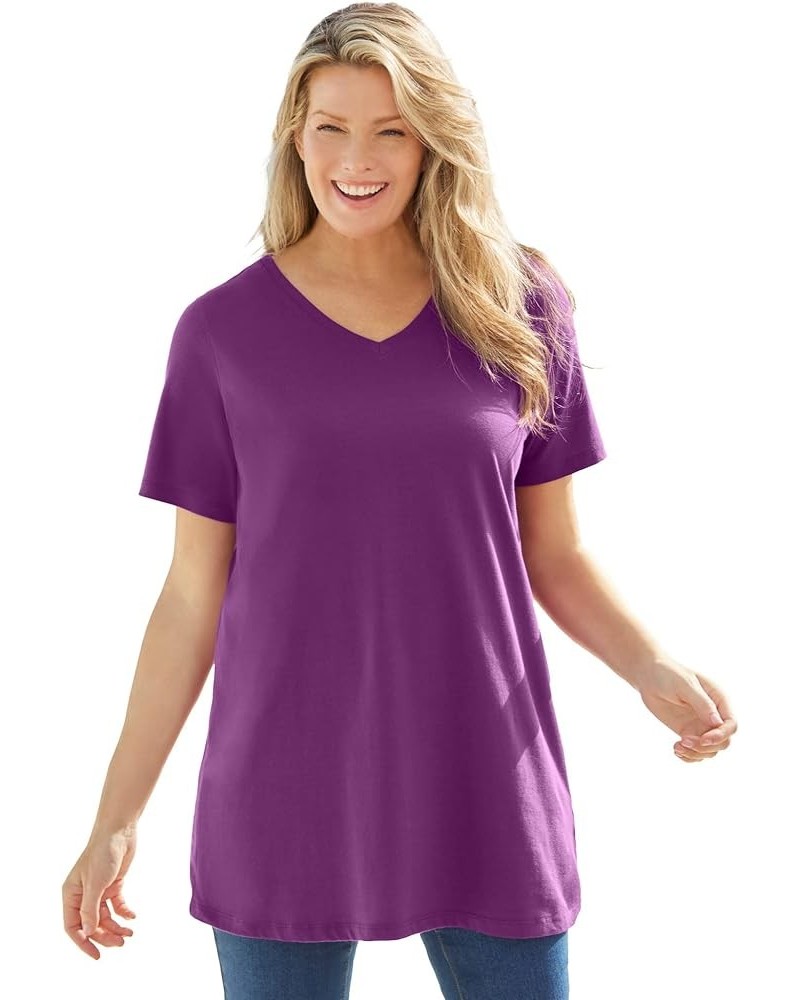 Women's Plus Size Perfect Short-Sleeve V-Neck Tunic Plum Purple $10.73 Tops