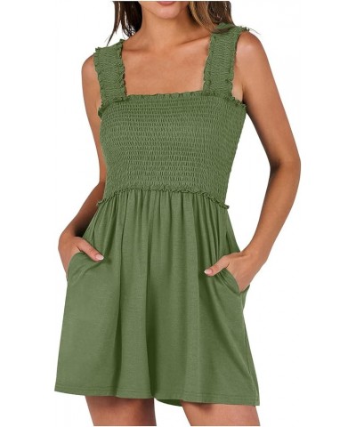 Rompers for Women Summer Fold Sleeveless Overalls Stretchy Loose Waist Up Short Jumpsuit With Pockets 1-army Green $9.46 Rompers