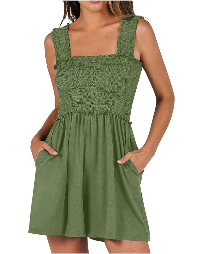 Rompers for Women Summer Fold Sleeveless Overalls Stretchy Loose Waist Up Short Jumpsuit With Pockets 1-army Green $9.46 Rompers