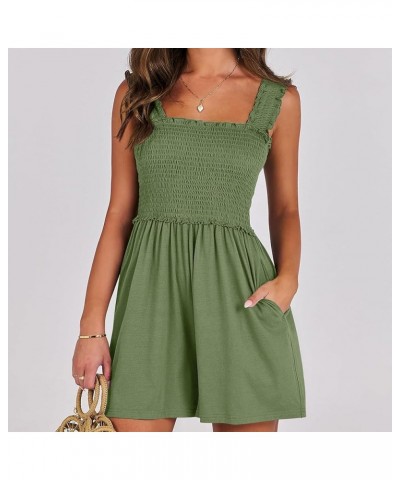 Rompers for Women Summer Fold Sleeveless Overalls Stretchy Loose Waist Up Short Jumpsuit With Pockets 1-army Green $9.46 Rompers