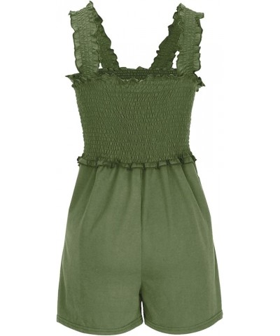 Rompers for Women Summer Fold Sleeveless Overalls Stretchy Loose Waist Up Short Jumpsuit With Pockets 1-army Green $9.46 Rompers