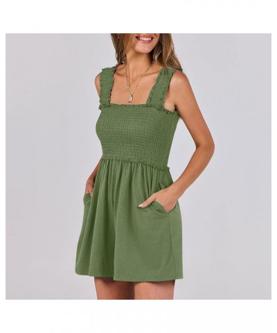 Rompers for Women Summer Fold Sleeveless Overalls Stretchy Loose Waist Up Short Jumpsuit With Pockets 1-army Green $9.46 Rompers