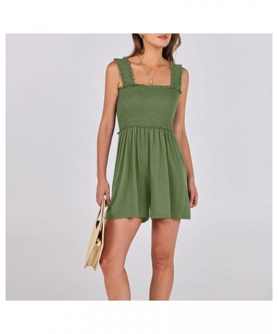 Rompers for Women Summer Fold Sleeveless Overalls Stretchy Loose Waist Up Short Jumpsuit With Pockets 1-army Green $9.46 Rompers