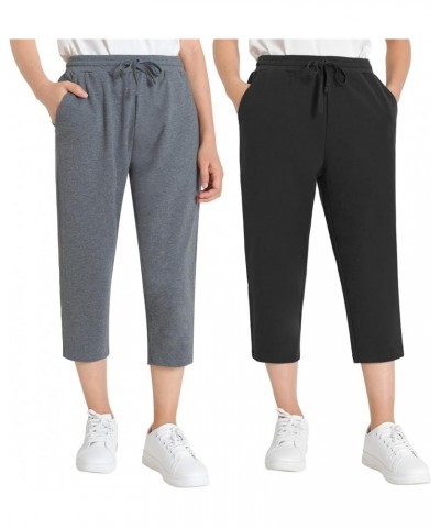 Women's Cotton Capris with Pockets 2 Pack Black & Granite Heather $17.55 Pants