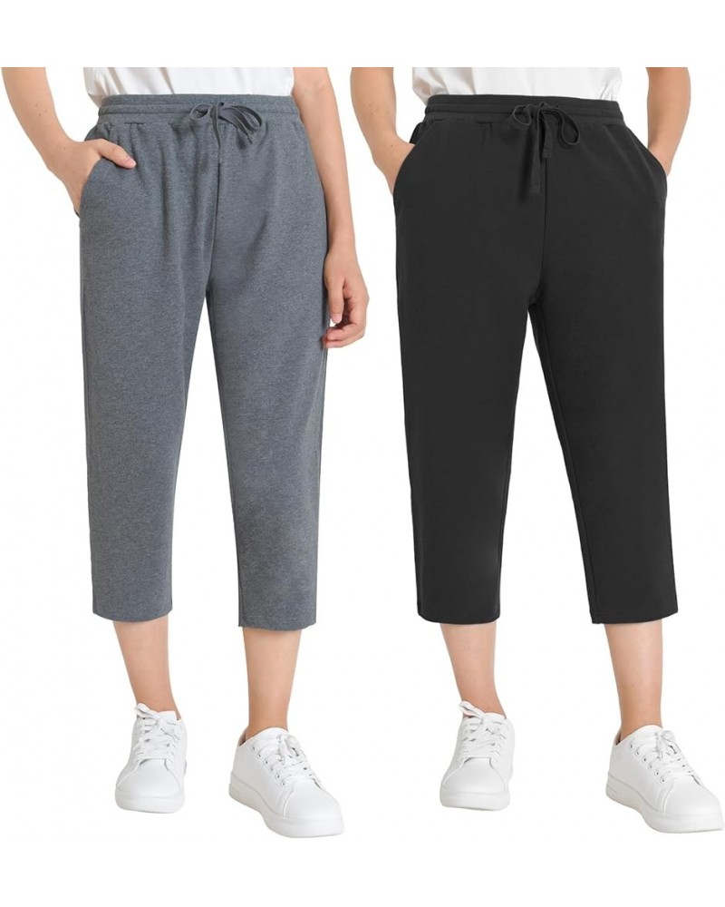 Women's Cotton Capris with Pockets 2 Pack Black & Granite Heather $17.55 Pants