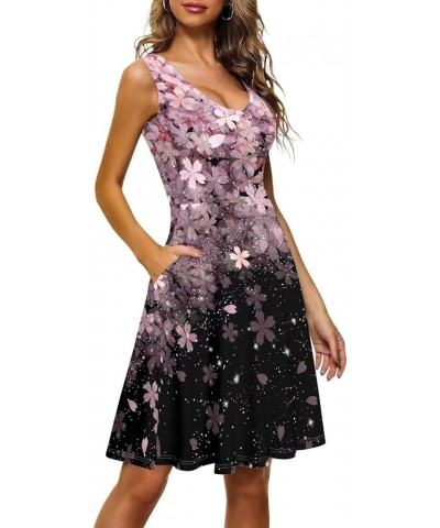 Summer Sleeveless Tank Dress for Women Girls Knee Length Sundress with Side Pockets Cherry Blossom $20.99 Dresses