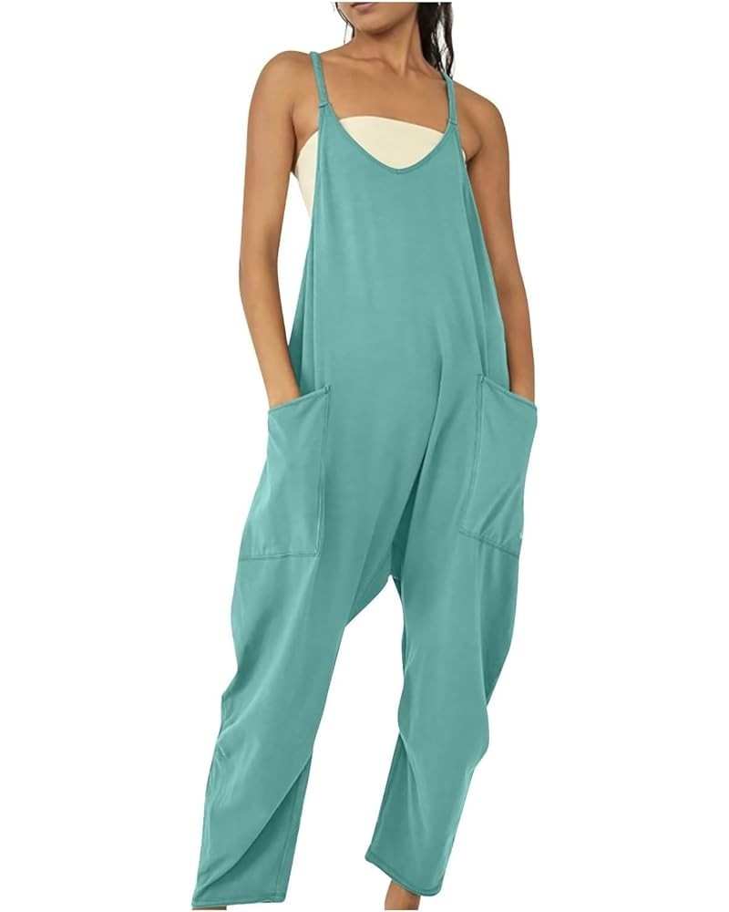 Womens Jumpsuits Casual Summer Spaghetti Strap Sleeveless Baggy Fashion Overalls Long Pant Rompers with Pockets Mint Green $8...