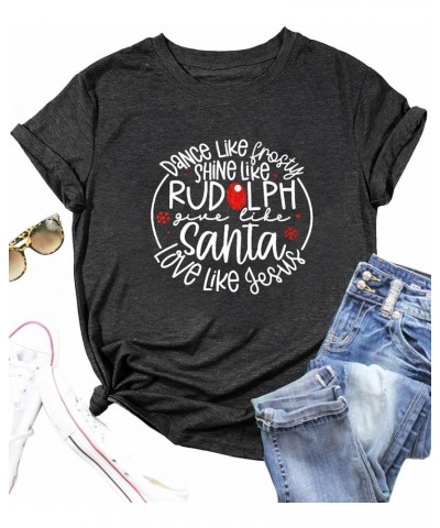 Merry Christmas Shirt for Women Merry and Bright Lights Graphic T-Shirts Casual Holiday Short Sleeve Tee Top Grey9 $12.95 Tops