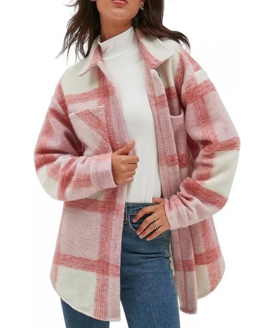 Women's Casual Flannel Plaid Shacket Button Down Long Sleeve Shirt Jacket Coats with Pockets 7120-pink $23.03 Blouses