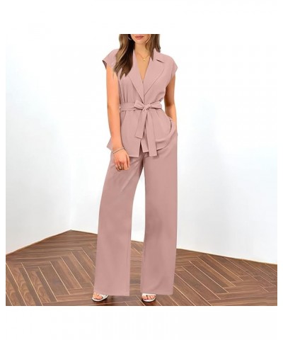 Women's 2 Piece Sets Summer Long Sleeve/Sleeveless Blazer Wide Leg Pant Outfits Office Work Suit Fashion Clothes 2024 Pink $1...