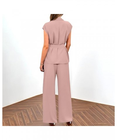 Women's 2 Piece Sets Summer Long Sleeve/Sleeveless Blazer Wide Leg Pant Outfits Office Work Suit Fashion Clothes 2024 Pink $1...