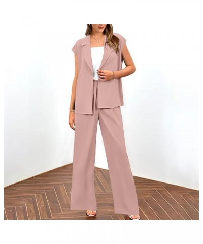 Women's 2 Piece Sets Summer Long Sleeve/Sleeveless Blazer Wide Leg Pant Outfits Office Work Suit Fashion Clothes 2024 Pink $1...