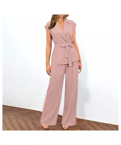 Women's 2 Piece Sets Summer Long Sleeve/Sleeveless Blazer Wide Leg Pant Outfits Office Work Suit Fashion Clothes 2024 Pink $1...