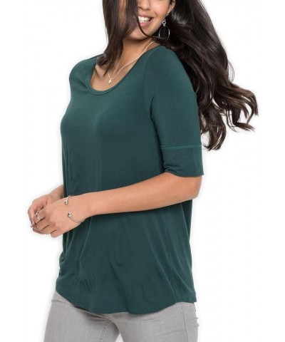 Women's Casual T Shirts Cotton Mid Sleeve Summer Basic Tunics Tee Tops Fashion Peacock Green $11.00 T-Shirts