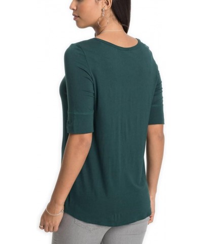 Women's Casual T Shirts Cotton Mid Sleeve Summer Basic Tunics Tee Tops Fashion Peacock Green $11.00 T-Shirts